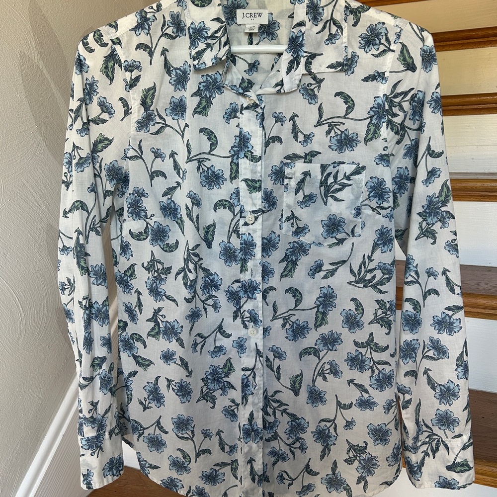 J. Crew blue and green floral long-sleeve blouse